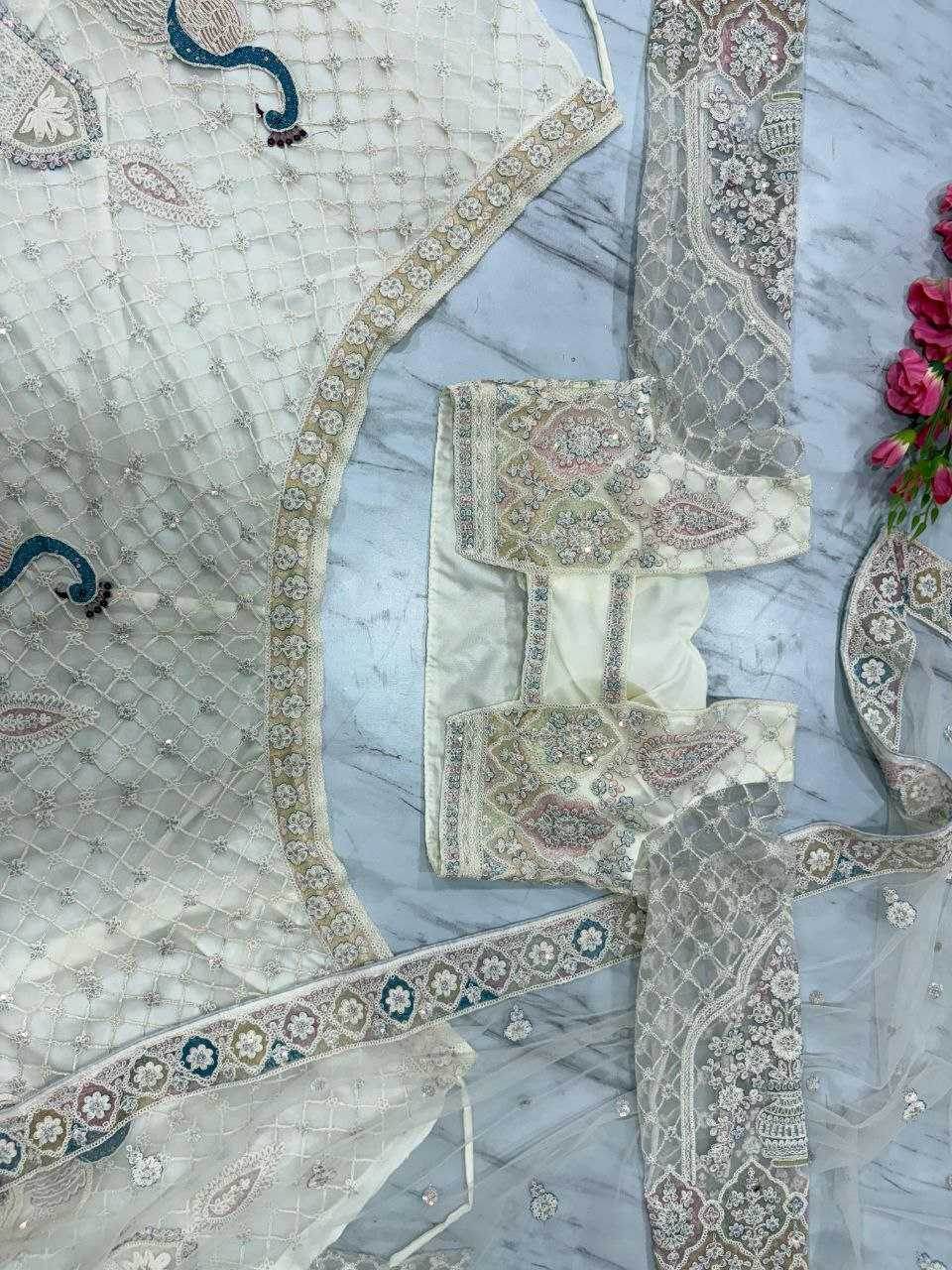 Butterfly Net Designe White Lehenga - MYLUXURY LANE ENTERPRISE